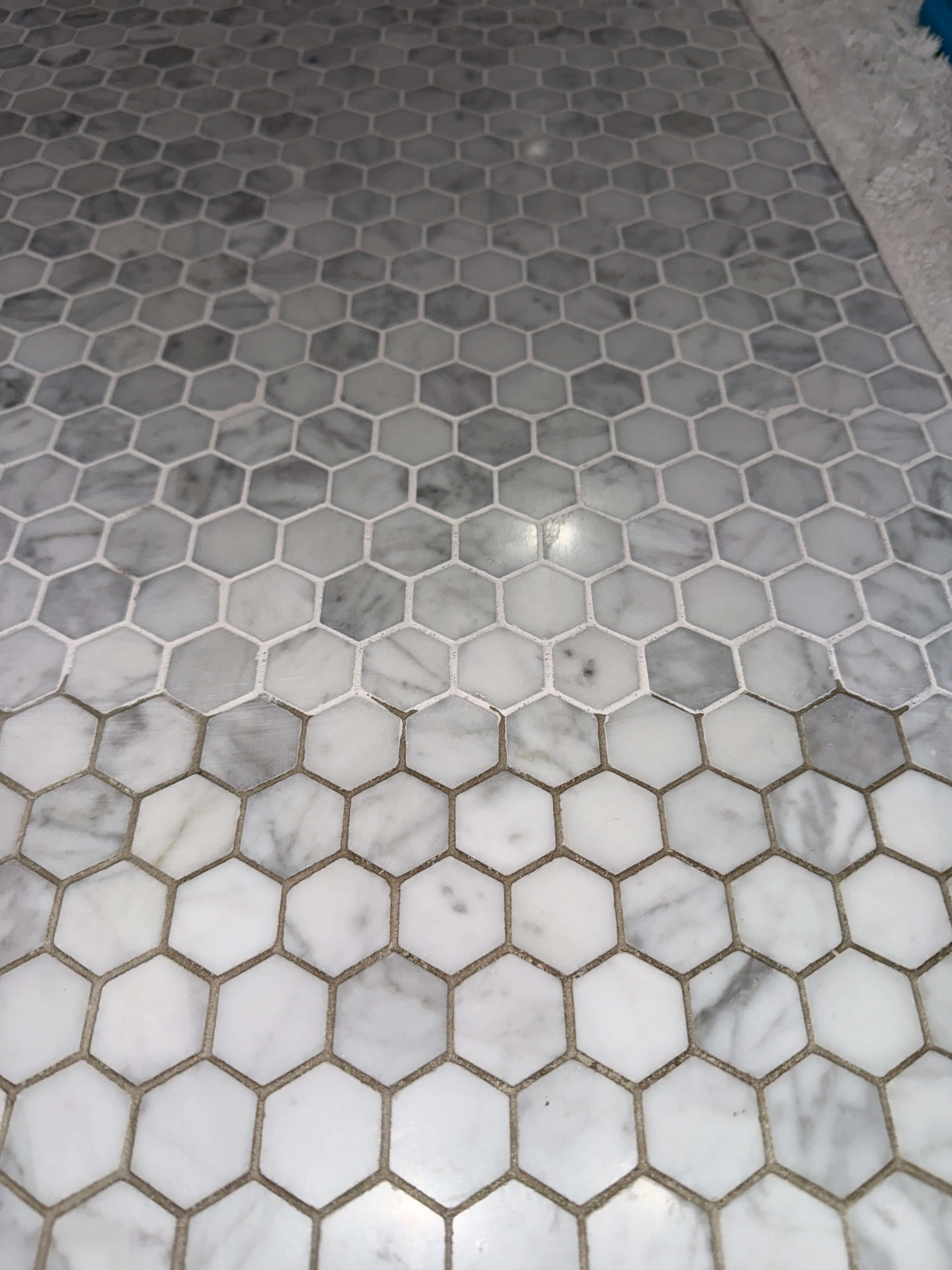 Grout before professional cleaning - dirty and discolored