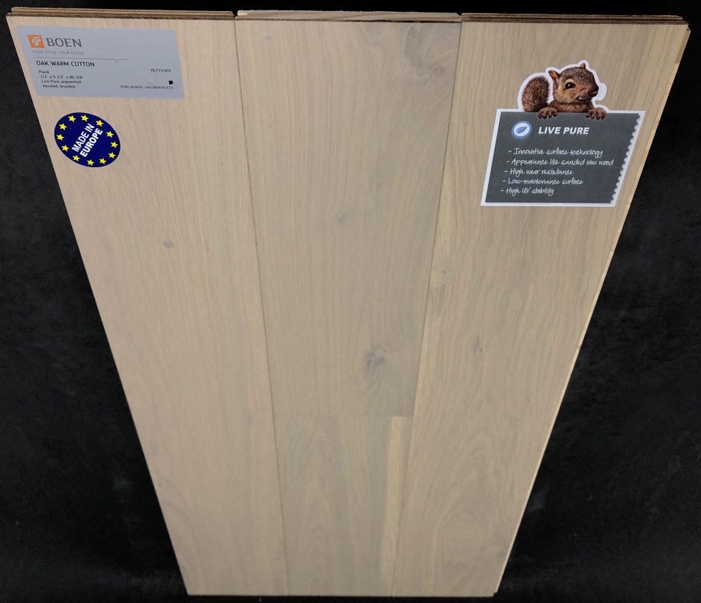 Warm Cotton Boen Oak Engineered Hardwood Flooring Size: 5 7/16" x 1/2" - 7' Plank Length Wear Layer: 2mm Veneer Install: Tongue and Groove Collection: Live Pure Sq Ft / Box: 32.95